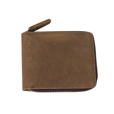 Cowhide Leather Zipper Wallet A103BRN