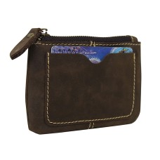 Full Grain Leather Card Cash Coin Zipper Holder B196.DS