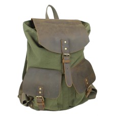 Sport Cowhide Leather Cotton Canvas Backpack C12.GRN