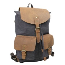 Sport Cowhide Leather Cotton Canvas Backpack C12.Grey