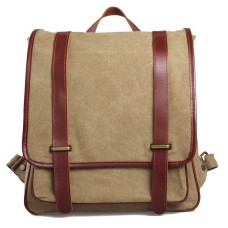 Hiking Sport Cowhide Leather Cotton Canvas Backpack C14.KK