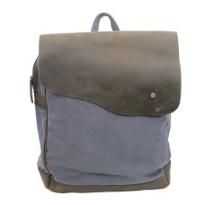 Sport Cowhide Leather Cotton Canvas Backpack C15.Blue Gray