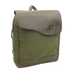 Sport Cowhide Leather Cotton Canvas Backpack C15.GREEN