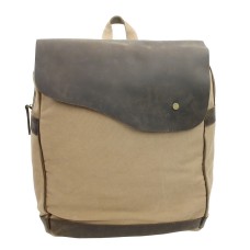Sport Cowhide Leather Cotton Canvas Backpack C15.Khaki