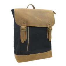 Sport Cowhide Leather Canvas Backpack C20. BLK