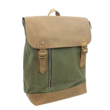 Sport Cowhide Leather Canvas Backpack C20. GRN