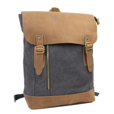 Sport Cowhide Leather Canvas Backpack C20. GRY