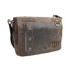 Full Grain Leather Messenger Bag Asymmetrical L14.Dark Brown