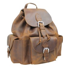 Spacious Oil Tanned Cowhide Leather Backpack L26.Vintage Brown