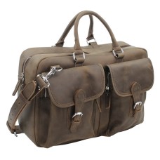 Cowhide Leather Duffle Gym Travel Tote L27.Coffee Brown