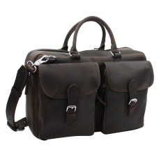 Cowhide Leather Duffle Gym Travel Tote L27.Dark Brown