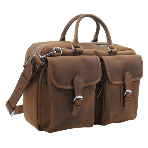 Cowhide Leather Duffle Gym Travel Tote L27.Vintage Brown