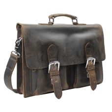 Cowhide Leather Briefcase Laptop Bag L38.Dark Brown