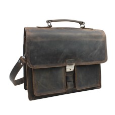 Pro Cowhide Leather Portfolio Briefcase L46.Dark Vintage