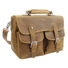 Spacious Cowhide Leather Messenger Bag L53.Brown
