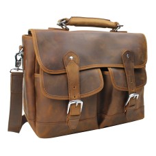 Spacious Cowhide Leather Messenger Bag L53.Vintage Brown