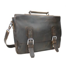 Full Grain Leather Laptop Bag with Clasp Lock L55.Dark Vintage