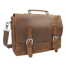 Full Grain Leather Laptop Bag with Clasp Lock L55.Vintage Brown
