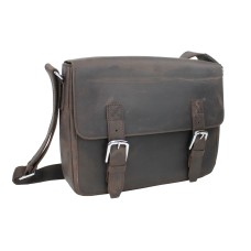 Full Grain Cowhide Leather Casual Messenger Bag L60.Dark Brown