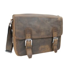 Full Grain Cowhide Leather Casual Messenger Bag L60.Vintage Brown