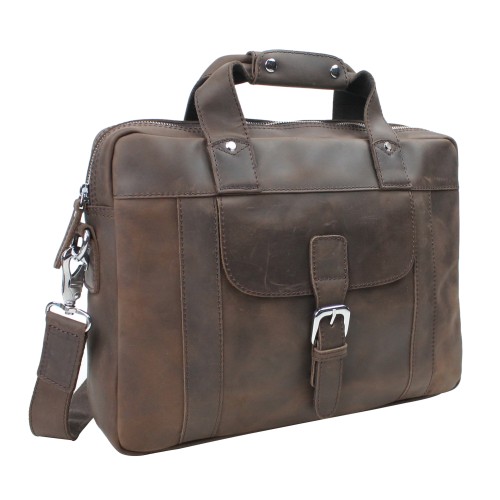 Classic Medium Full Grain Leather Messenger Laptop Bag LM21.Distress
