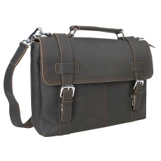 Classic Full Grain Leather Click Latch Messenger Laptop Bag LM25.Dark Brown