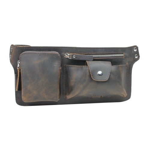 Full Grain Leather Slim Long Shape Waist Bag LW07.DB